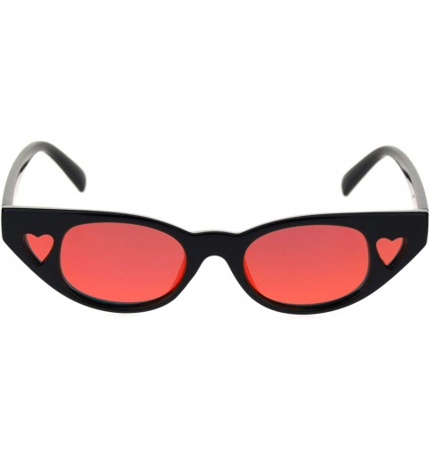 Cat Eye Womens Narrow Cat Eye Heart Shape Side Lens Plastic Sunglasses - Black Red Mirror - C518S9HTH78 $7.33