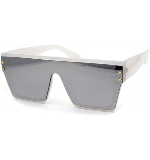 Flat Top Shield Mob Star Stud Jewel Retro Fashion Sunglasses - White Silver  Mirror - C21932XSH2X