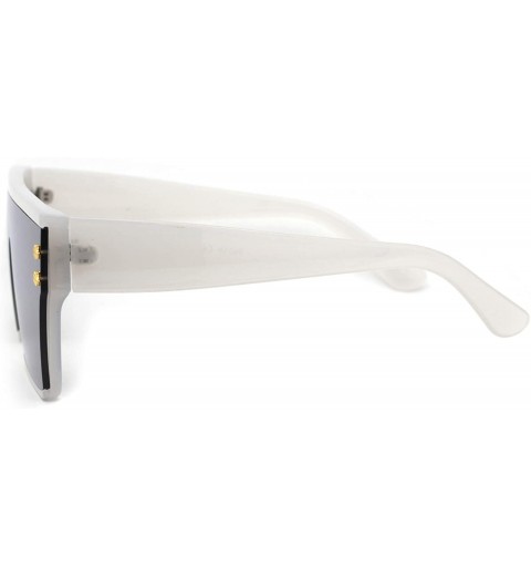 Rectangular Flat Top Shield Mob Star Stud Jewel Retro Fashion Sunglasses - White Silver Mirror - C21932XSH2X $15.12