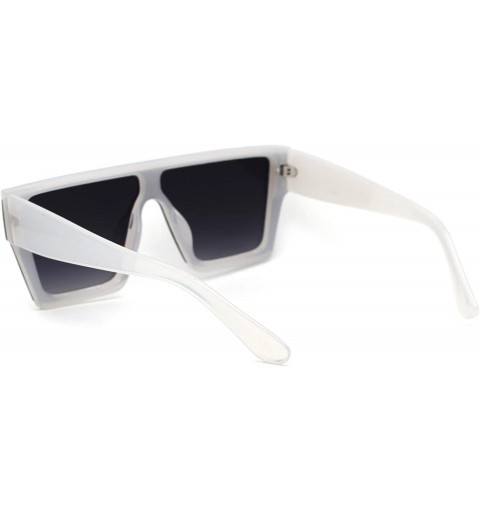 Rectangular Flat Top Shield Mob Star Stud Jewel Retro Fashion Sunglasses - White Silver Mirror - C21932XSH2X $15.12