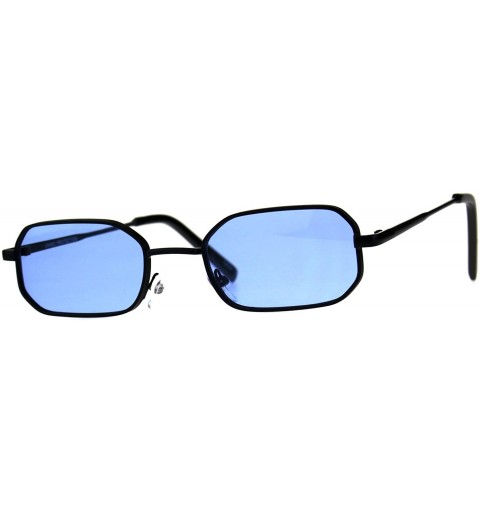 Rectangular Mens Pop Color Lens Pimp Narrow Rectangular Metal Rim Sunglasses - Black Blue - CY18CIANKUE $9.81