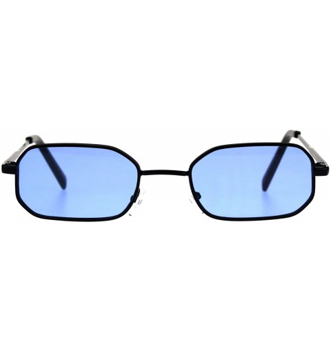 Rectangular Mens Pop Color Lens Pimp Narrow Rectangular Metal Rim Sunglasses - Black Blue - CY18CIANKUE $9.81
