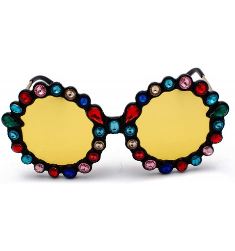 Oversized Women Big Rhinestone Sunglasses Oversized Round Flower Shape - Yellow Tinted Lens-colorful Rhinestones - CU18SS9AY2...