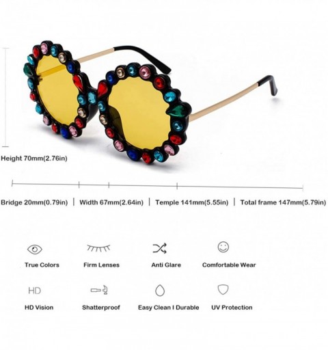 Oversized Women Big Rhinestone Sunglasses Oversized Round Flower Shape - Yellow Tinted Lens-colorful Rhinestones - CU18SS9AY2...