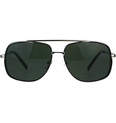 Rectangular Mens Luxury Fashion Rectangular Racer Metal Rim Pilots Sunglasses - Silver Green - CO187W3IOUK $10.35