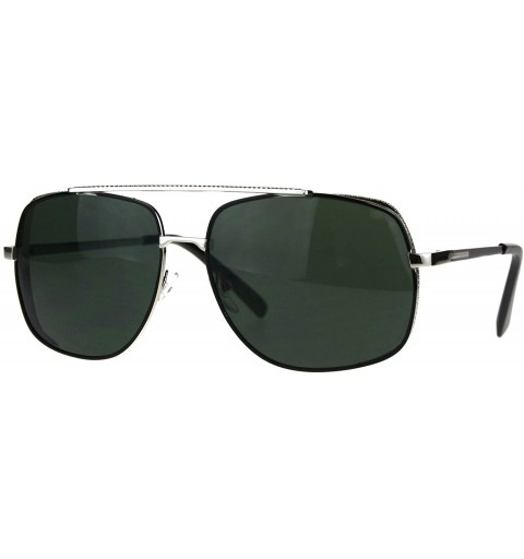 Rectangular Mens Luxury Fashion Rectangular Racer Metal Rim Pilots Sunglasses - Silver Green - CO187W3IOUK $10.35