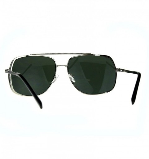 Rectangular Mens Luxury Fashion Rectangular Racer Metal Rim Pilots Sunglasses - Silver Green - CO187W3IOUK $10.35