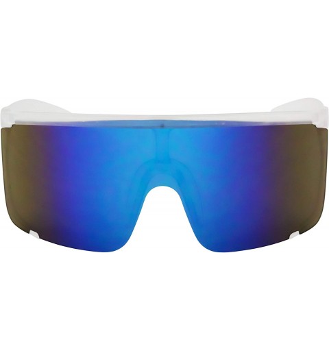 Sport Unisex Oversized Super Shield Mirrored Lens Sunglasses Retro Flat Top Matte Black Frame - Blue Mirror - CB18Q38IY5R $17.19