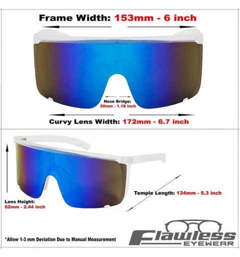 Sport Unisex Oversized Super Shield Mirrored Lens Sunglasses Retro Flat Top Matte Black Frame - Blue Mirror - CB18Q38IY5R $17.19