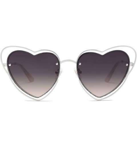 Round Fashion Heart Shaped Sunglasses for Women Metal Frame LULU SJ1138 - C1 Silver Frame/Silver Rim/Gradient Grey Lens - CH1...