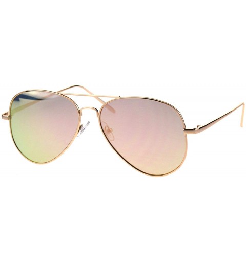 Aviator Flat Frame Aviator Sunglasses Unisex Fashion Mirrored Shades UV 400 - Gold (Pink Mirror) - CA18I6T6DD4 $21.34