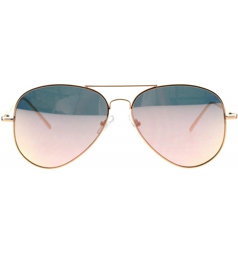 Aviator Flat Frame Aviator Sunglasses Unisex Fashion Mirrored Shades UV 400 - Gold (Pink Mirror) - CA18I6T6DD4 $9.91