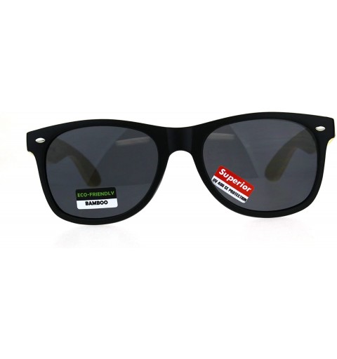 Rectangular Mens Bamboo Wood Arm Classic Horn Rim Hipster Sunglasses - All Black - CZ180AM8EE4 $9.46