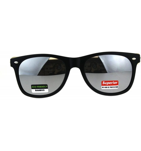 Rectangular Mens Bamboo Wood Arm Classic Horn Rim Hipster Sunglasses - Black Silver - CV180AOEN4E $14.31