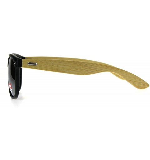 Rectangular Mens Bamboo Wood Arm Classic Horn Rim Hipster Sunglasses - Black Silver - CV180AOEN4E $14.31