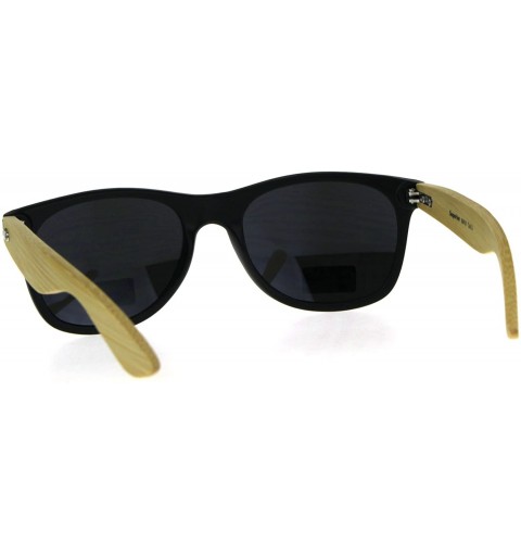 Rectangular Mens Bamboo Wood Arm Classic Horn Rim Hipster Sunglasses - Black Silver - CV180AOEN4E $14.31