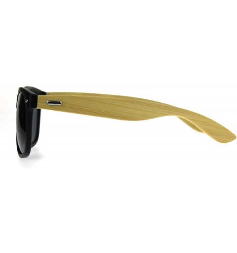 Rectangular Mens Bamboo Wood Arm Classic Horn Rim Hipster Sunglasses - All Black - CZ180AM8EE4 $9.46