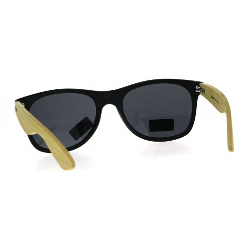 Rectangular Mens Bamboo Wood Arm Classic Horn Rim Hipster Sunglasses - All Black - CZ180AM8EE4 $9.46