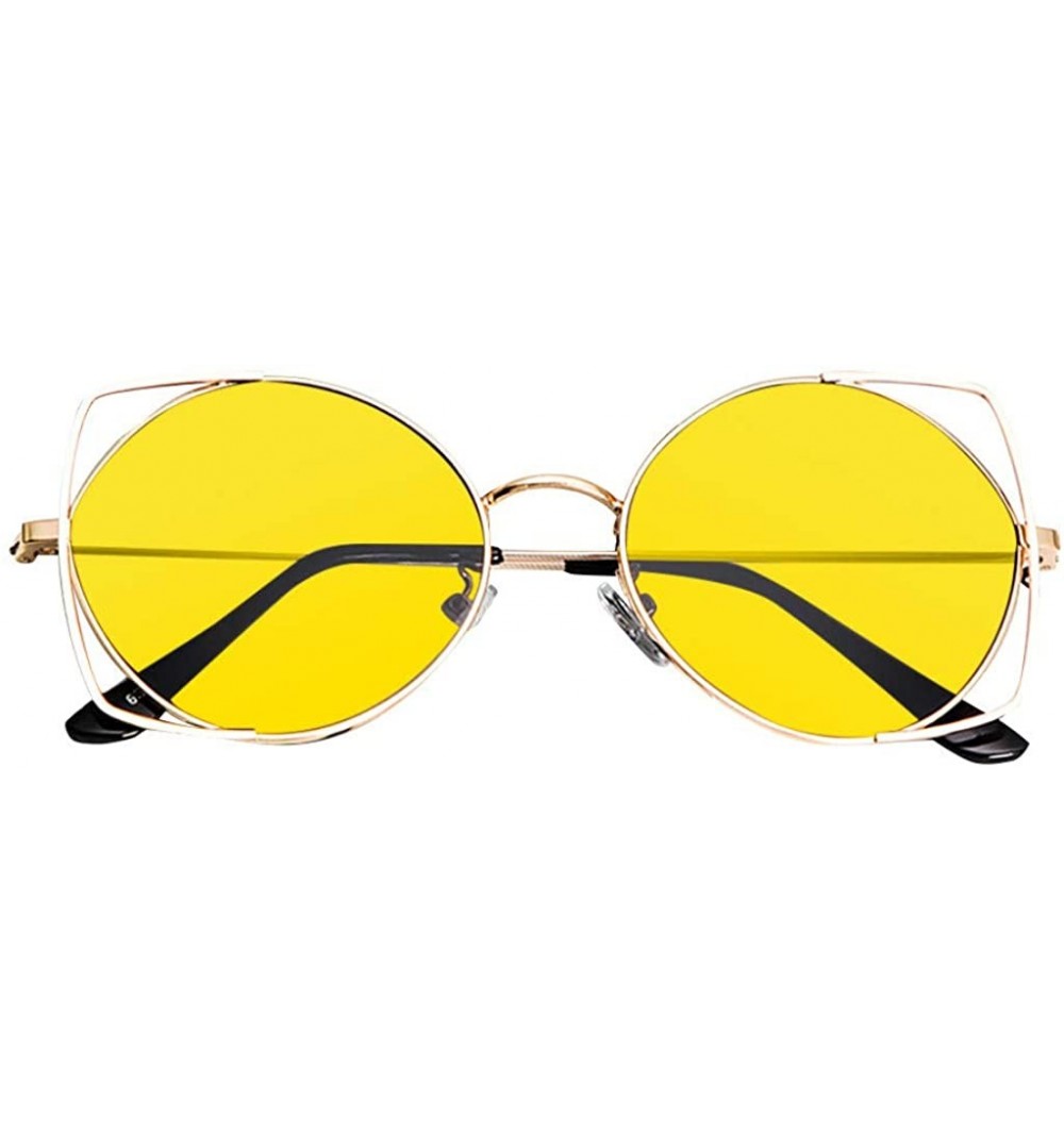 Goggle Sunglasses for Women Cat Eyes New Fashion Goggles Mirror Protection Metal Frame - Yellow - C318T4UKYRX $14.57