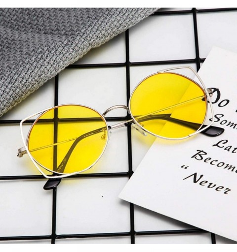 Goggle Sunglasses for Women Cat Eyes New Fashion Goggles Mirror Protection Metal Frame - Yellow - C318T4UKYRX $14.57