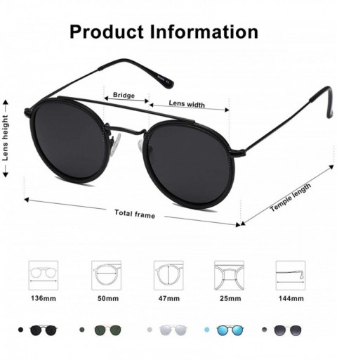 Semi-rimless Small Retro Round Polarized Sunglasses UV400 Double Bridge Sunnies SUNSET SJ1104 - C1 Black Frame/Grey Lens - CC...
