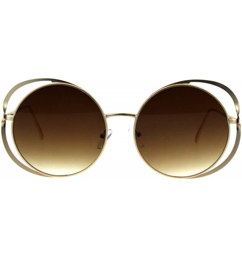 Round Double Metal Rim Luxury Round Circle Lens Chic Fashion Sunglasses - Gold Brown - C418GZO7X6R $10.53