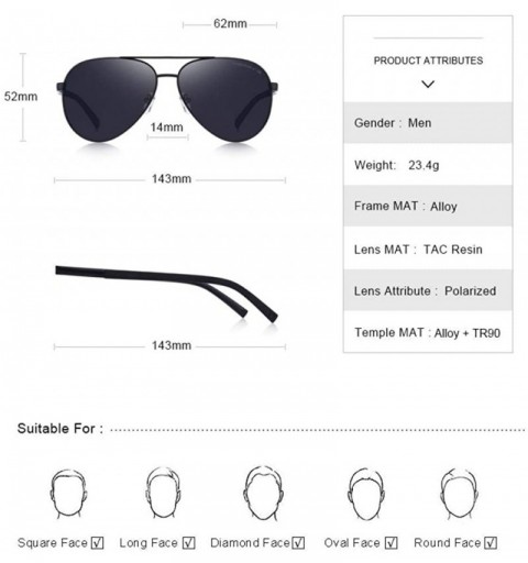 Aviator DESIGN Men Classic Pilot Sunglasses HD Polarized Sun Glasses For C01 Black - C02 Silver - CW18XGE4HKI $15.40