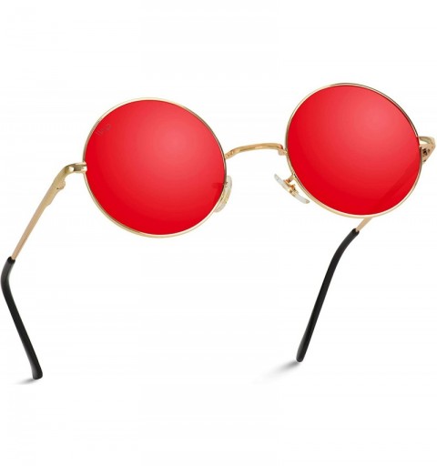 Round Colorful Tinted Retro Circle Sunglasses - Gold Frame/Red Lens - CJ17Y7I4GDH $9.24