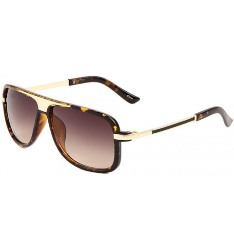 Square Flat Top Thick Plastic Frame Square Aviator Sunglasses - Brown Demi - C1197Q28Y3L $14.79