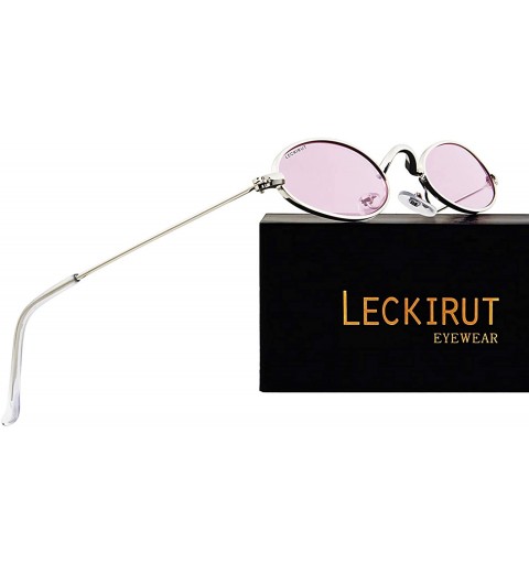 Round Fashion Small Oval Metal Frame Sunglasses for Men and Women UV 400 Protection - Silver Frame Pink Lens - C818RHC25T0 $9.04