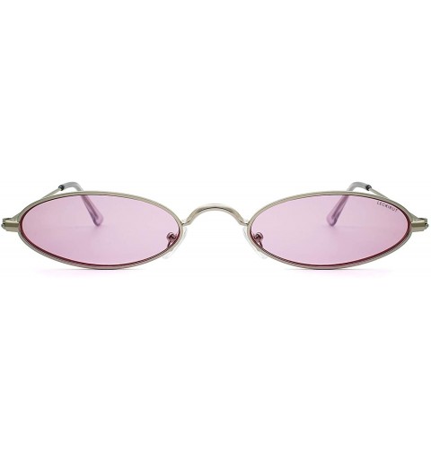 Round Fashion Small Oval Metal Frame Sunglasses for Men and Women UV 400 Protection - Silver Frame Pink Lens - C818RHC25T0 $9.04