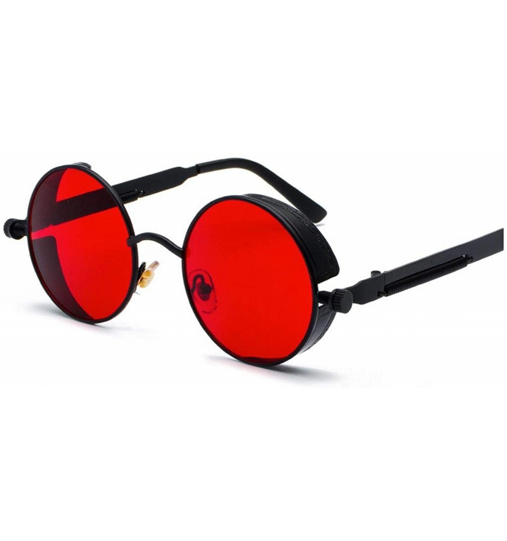 Square Round Metal Sunglasses Steampunk Men Women Fashion Glasses Brand Designer Retro Vintage UV400 - Black Red - CX197A20O0...