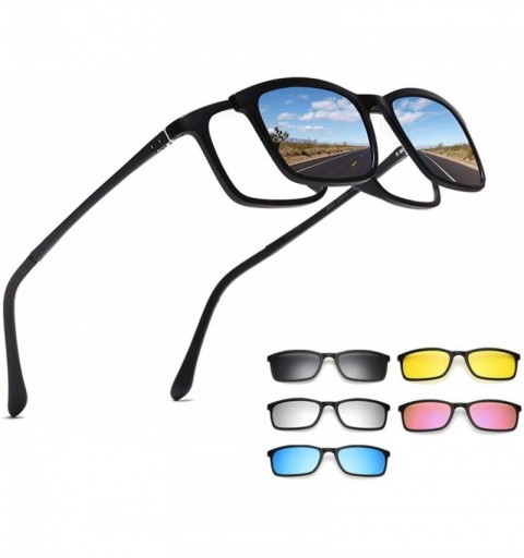 Round Polarized Sunglasses Men Women 5 In 1 Magnetic Clip On Glasses - Matt Black Frame - CR18T743Z9M $42.04