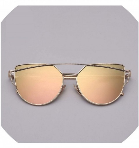 Cat Eye Designer Cat eye Sunglasses Women Vintage Metal Reflective Glasses For Women - Glod Pink2 - C718W8A490N $14.24