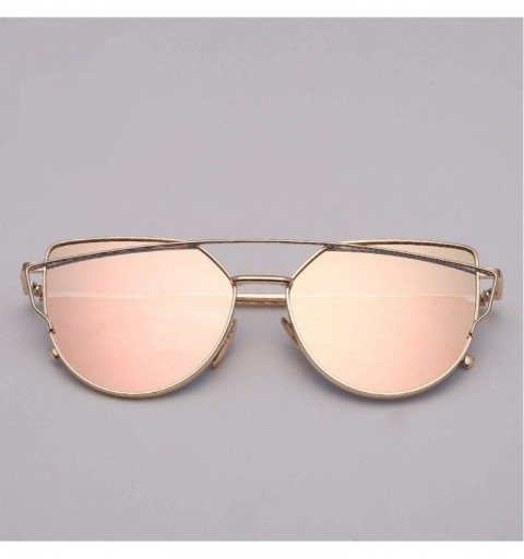 Cat Eye Designer Cat eye Sunglasses Women Vintage Metal Reflective Glasses For Women - Glod Pink2 - C718W8A490N $14.24
