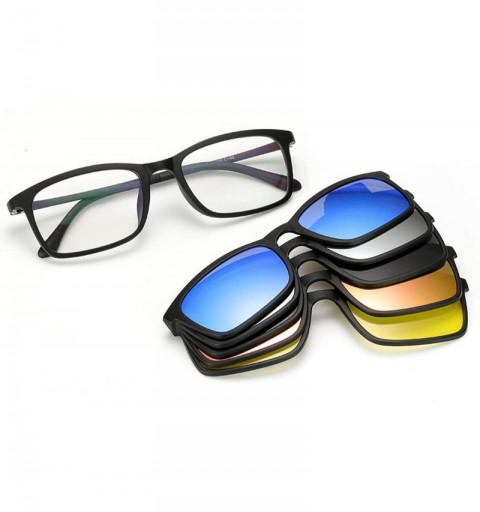 Round Polarized Sunglasses Men Women 5 In 1 Magnetic Clip On Glasses - Matt Black Frame - CR18T743Z9M $42.04