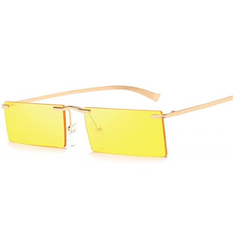 Square Men Women Vintage Rimless Sunglasses Rectangle Sun Glasses For Retro Metal Eye Glasses Red Gold Shades Eyewear - CT18Y...