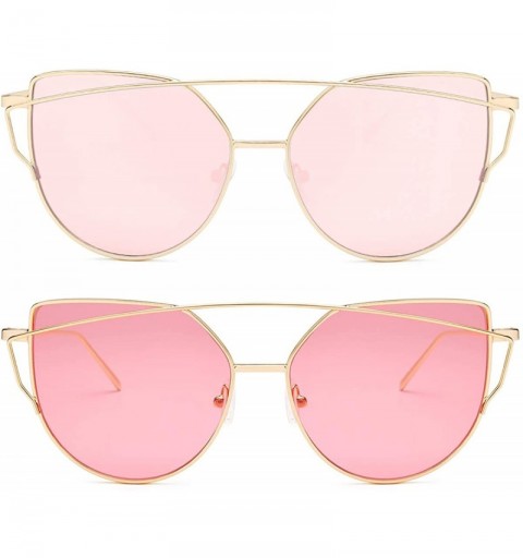 Cat Eye Sunglasses for Women - Cat Eye Mirrored/Transparent Flat Lenses Metal Frame Sunglasses UV400 - CY18L99CX0H $22.31