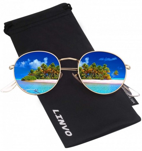 Round Classic Semi Rimless Half Frame Polarized Sunglasses for Men Women UV400 - 3 Gold Frame / Blue Lens - CC18T73H2KN $11.14