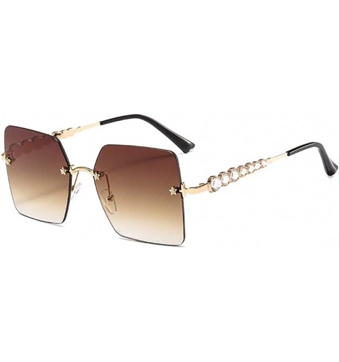 Sport Luxury Square Rimless Sunglasses Women-Owersized Lens Metal Frame Shade Glasses - C - CY190ECR7SY $58.39