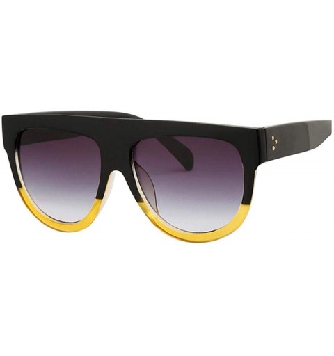 Square Flat Top Oversized Women Sunglasses Retro Shield Shape Big Frame Rivet Shades UV400 Eyewear - Black Yellow - CO199CHGA...