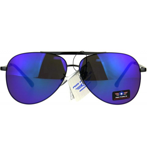 Aviator Air Force Aviator Sunglasses Unisex Aviators Mirrored Lens UV 400 - Gunmetal (Blue Purple Mirror) - CU188YALIYY $13.03