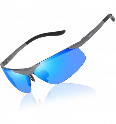 Semi-rimless Men's Sports Style Polarized Sunglasses Fishing Golf Driver Glasses 6806S - Gunmetal Frame Revo Blue Lens - CD11...