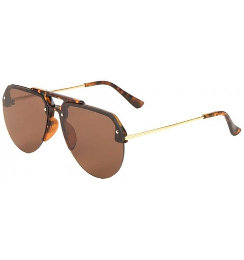 Aviator Flat Lens Semi Rimless Dot Stud Modern Rounded Aviator Sunglasses - Brown Demi - CY190EU25EQ $17.05