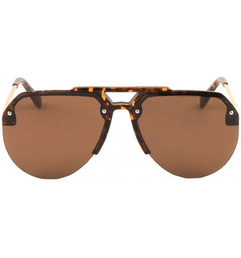 Aviator Flat Lens Semi Rimless Dot Stud Modern Rounded Aviator Sunglasses - Brown Demi - CY190EU25EQ $17.05