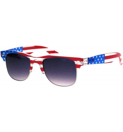 Rectangular Mens American Flag Print Half Horn Rim Hipster Sunglasses - Clear Smoke - CR12HVJRGW9 $19.14