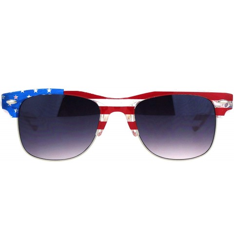 Rectangular Mens American Flag Print Half Horn Rim Hipster Sunglasses - Clear Smoke - CR12HVJRGW9 $9.13