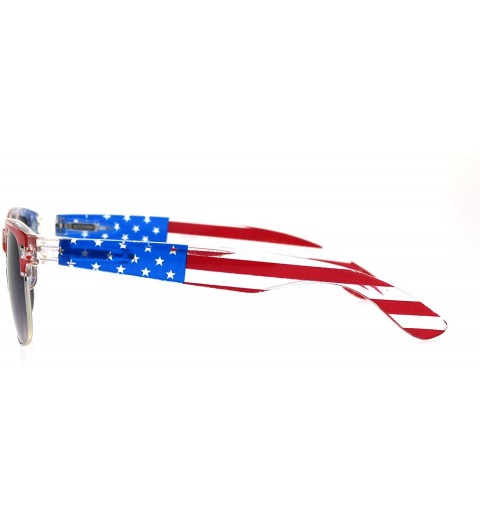 Rectangular Mens American Flag Print Half Horn Rim Hipster Sunglasses - Clear Smoke - CR12HVJRGW9 $9.13