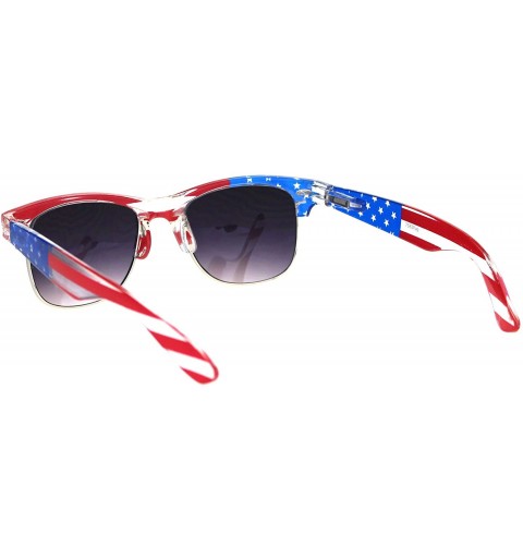 Rectangular Mens American Flag Print Half Horn Rim Hipster Sunglasses - Clear Smoke - CR12HVJRGW9 $9.13