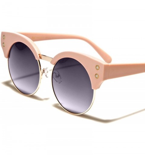 Round Designer Fashion Rhinestone Womens Round Cat Eye Sunglasses - Pink / Gray - CA18ECD44A4 $14.08